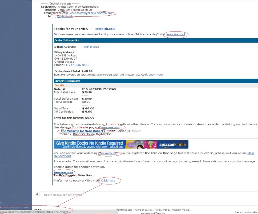 example of a phishing email from amazon